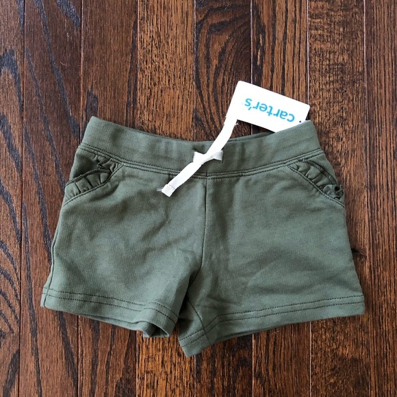 *NWT* Carter’s Girls 2/2T Olive Green Cotton Shorts w/Pockets & Waistband - Picture 1 of 6